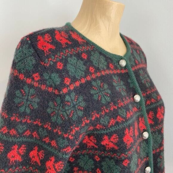 VTG Astrifa Womens Size 42 Wool Embroidered Christmas Cardigan Sweater Red Green - Picture 4 of 14